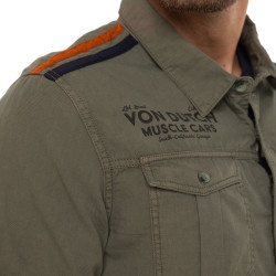 Chemise homme manches courtes en popeline avec patch et print Box