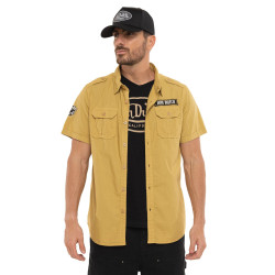 Chemise homme manches courtes en popeline patch et print dos Derek