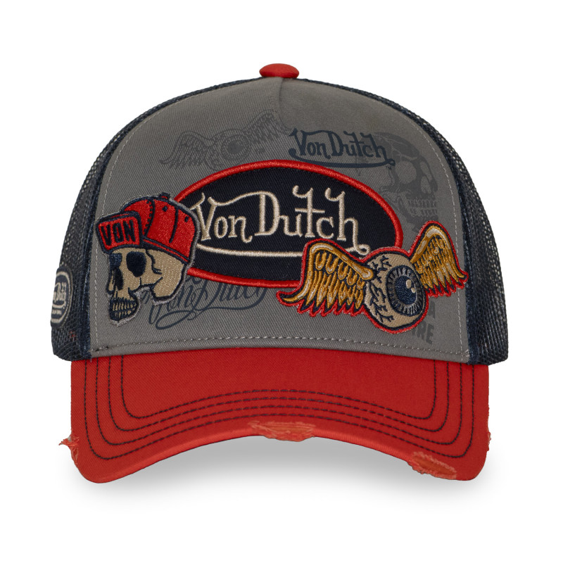Casquette trucker filet effet usé avec patch et print Patches18