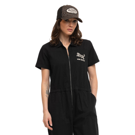 Combinaison femme en coton Twill broderie devant et dos Tigre-Palmier