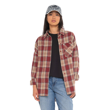 Chemise à carreaux manches longues femme avec poche patch tissé Deby