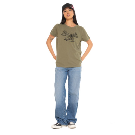 T-shirt femme col rond avec imprimé logo devant Retro