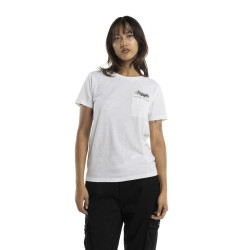Tee shirt femme avec poche et badge Strass