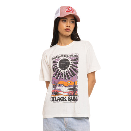 T-shirt femme fluide col rond print devant et dos Sun