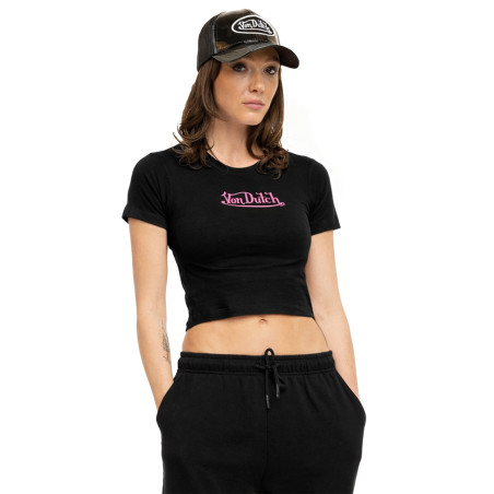 T-shirt femme crop top moulant col rond print devant Rud