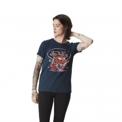 T-shirt femme à col rond avec print et strass devant Rug