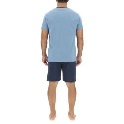 Ensemble Pyjama court homme en coton uni col boutonné & Logo poitrine