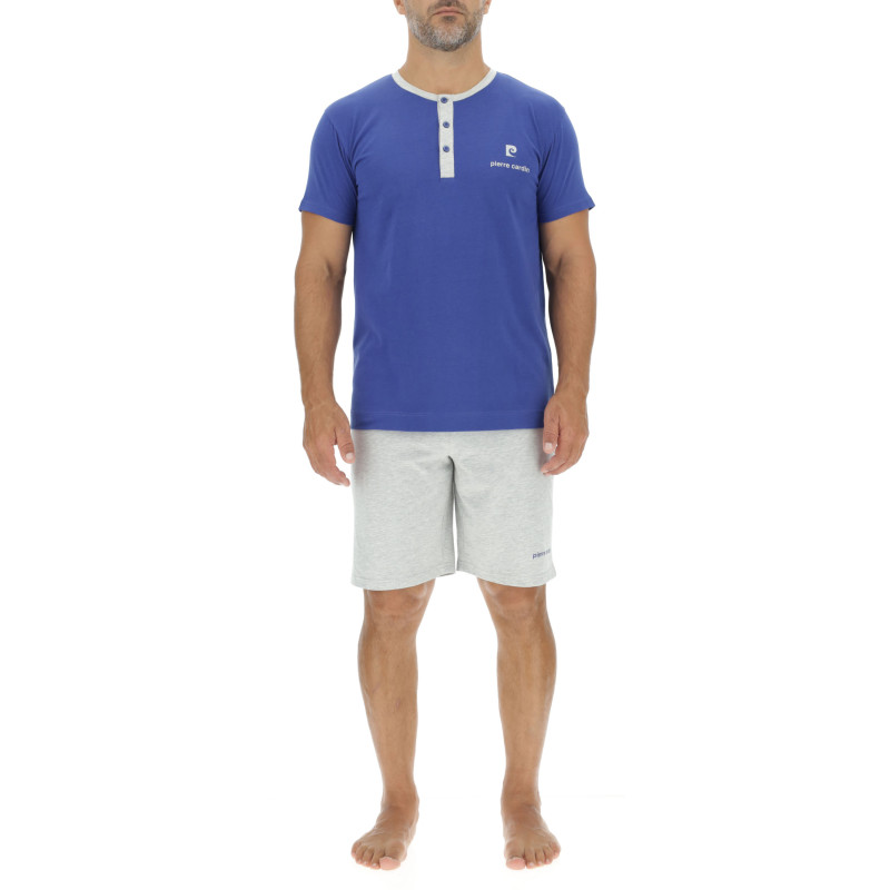 Ensemble Pyjama court homme en coton uni col boutonné & Logo poitrine Ensemble Pyjama court homme en coton uni col boutonné & Logo poitrine