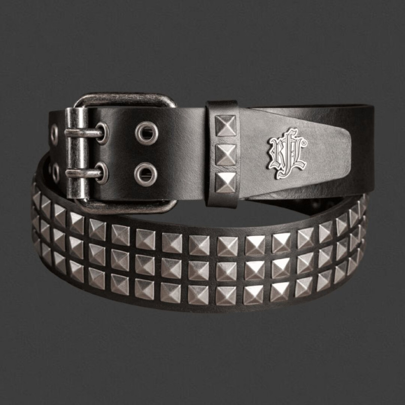 Ceinture cloutée double rivets cuir de Vachette Made in France Rock