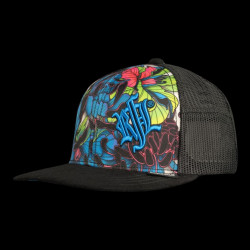 Casquette snapback visière plate imprimée et logo brodé Blue Flower