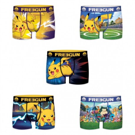 Lot de 5 Boxers Homme Freegun Pokemon Pikapika Multicolore