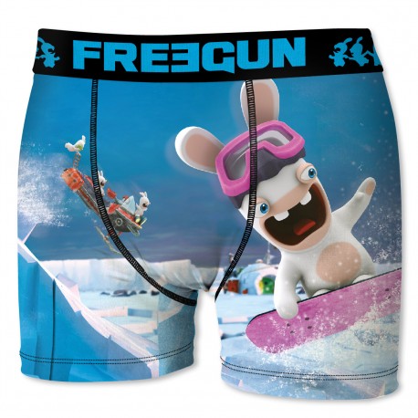 Boxer Garçon Freegun Lapins Crétins Snowboard Bleu