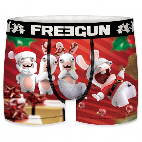 Boxer Garçon Freegun Lapins Crétins Noël Rouge