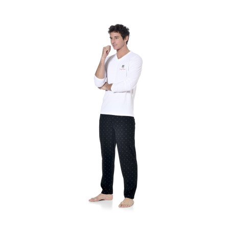 Ensemble pyjama long homme t-shirt col V bicolore Gan