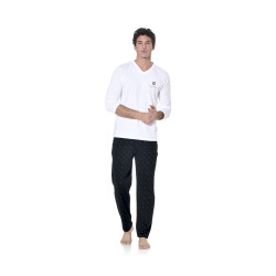 Ensemble pyjama long homme t-shirt col V bicolore Gan