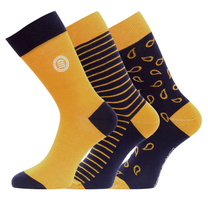 Lot de 3 paires de chaussettes de ville fantaisies en coton peigné Lot de 3 paires de chaussettes de ville fantaisies en coton peigné