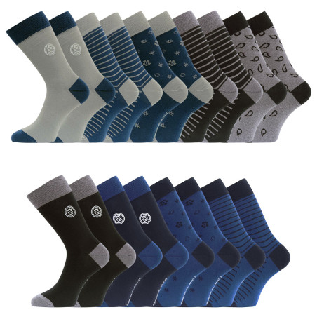 Lot de 9 paires de chaussettes de ville fantaisies en coton peigné