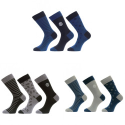 Lot de 9 paires de chaussettes de ville fantaisies en coton peigné