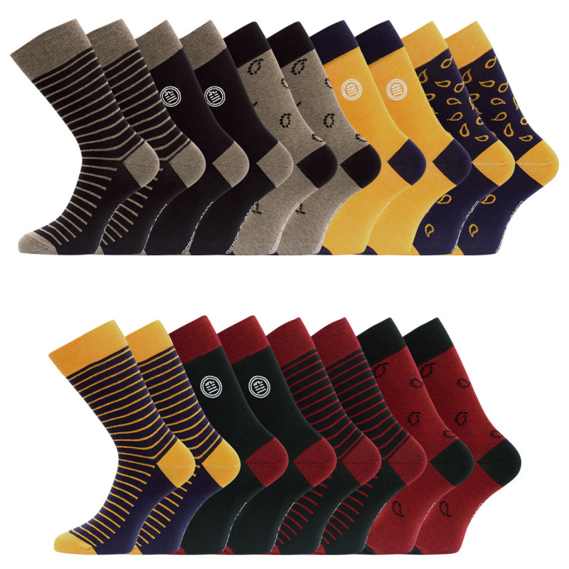 Lot de 9 paires de chaussettes de ville fantaisies en coton peigné