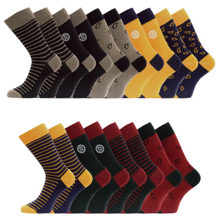Lot de 9 paires de chaussettes de ville fantaisies en coton peigné