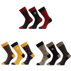 Lot de 9 paires de chaussettes de ville fantaisies en coton peigné