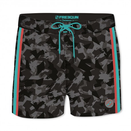 Boardshort Court Homme Freegun Camouflage Noir