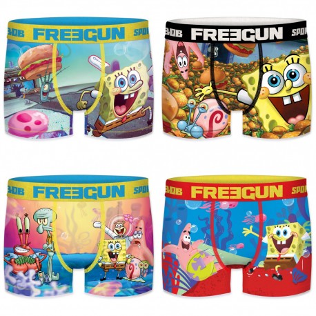 Lot de 4 boxers garçon microfibre Freegun Bob L'éponge