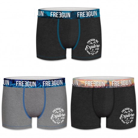 Lot de 3 boxers garcon coton Freegun Wint Explore Multicolore