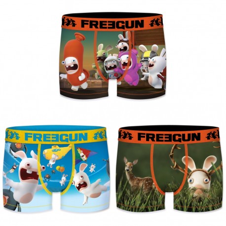 Lot de 3 boxers garçon Freegun Lapins Cretins G1